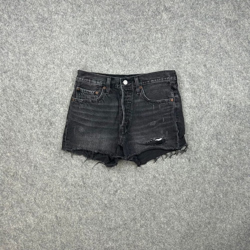 Levi's 501 Premium Black Cutoff Denim Shorts used, high rise, distressed