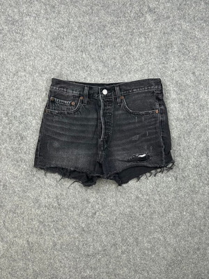 Levi's 501 Premium Black Cutoff Denim Shorts used, high rise, distressed
