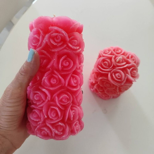 3D Rose Candles, Set of 2, Soft Pink