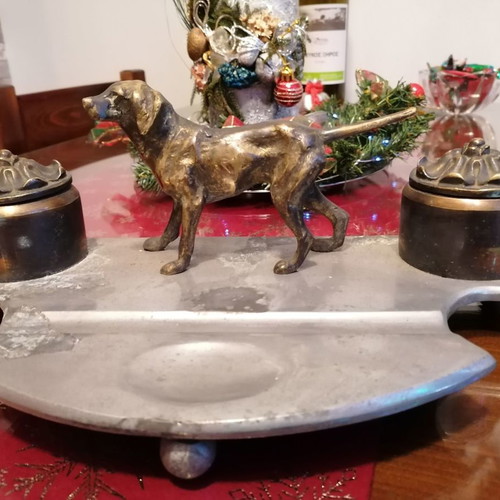 Antique Inkstand (1960's) made of Bronze & Base made of Metal (Weight: 2.600Kg)