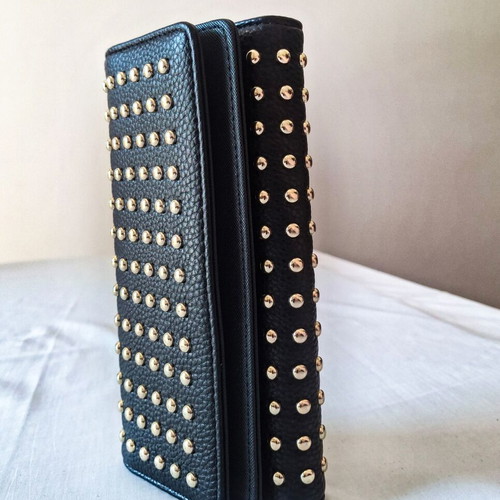 Rock Glam women's black wallet with gold studs, brand new