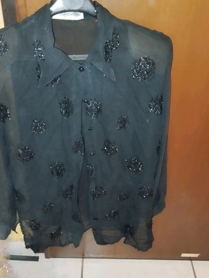 ZicZac Vintage shirt transparent black with shoulder pads like new