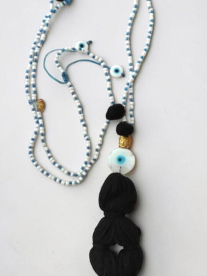 Buddha Rosary Necklace with Glass Eyes and Gold Plated Charms, like new