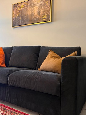 Vimle IKEA three-seater sofa used, dark blue washable covers