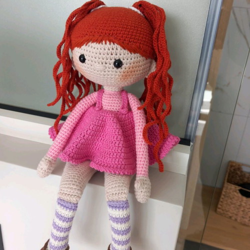 Handmade knitted amigurumi doll redhead new, 40 cm