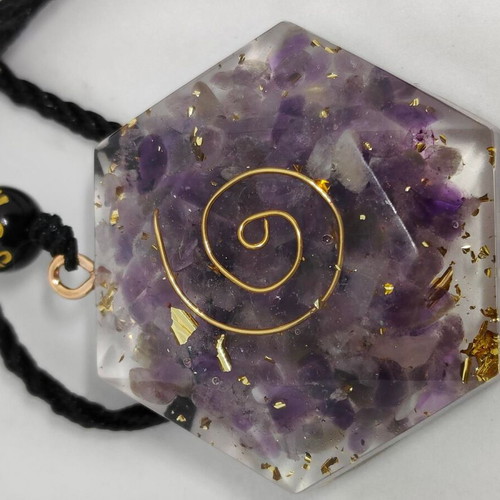 Handmade Orgonite Pendant with Amethyst and Gold Leaf like new
