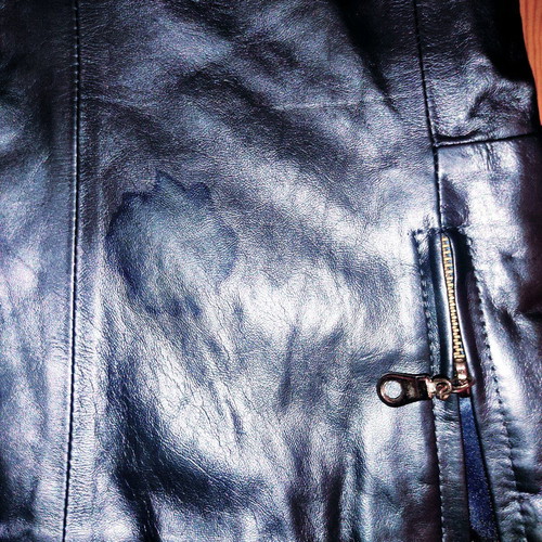 Leather Jacket Blue used, with collar and zippers