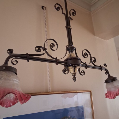 Chandelier with brass elements like new, period 1910 from Prague