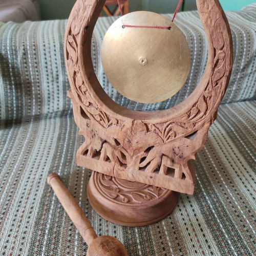 Handmade wooden gong musical instrument with bronze plate