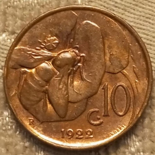 10 Centesimi 1922 coin used from the Kingdom of Italy