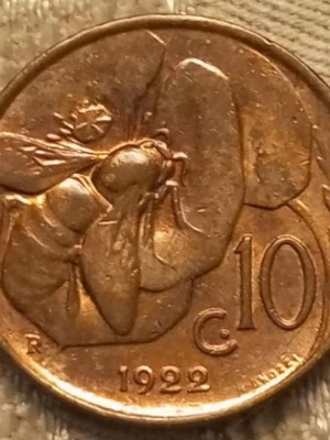 10 Centesimi 1922 coin used from the Kingdom of Italy