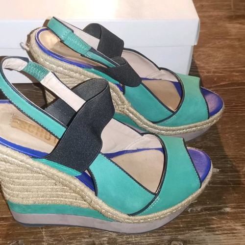 Schutz wedge sandals used, multicolor, size 38