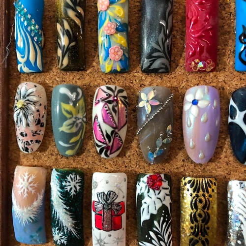 Board with 187 professional nail design tips, vintage collectible