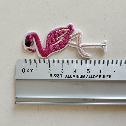 Sewn patch in pink flamingo shape like new