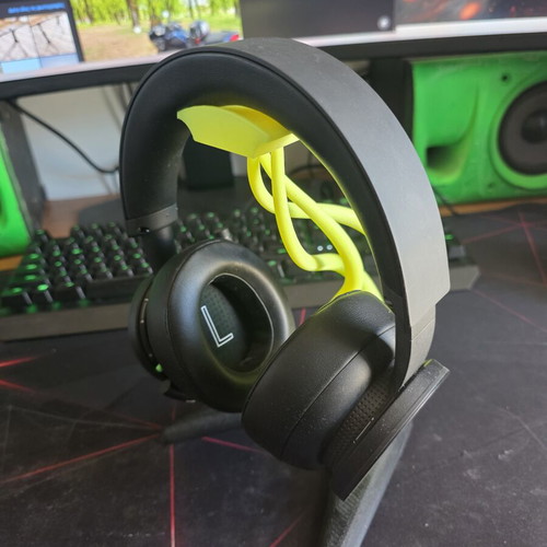 Headphone stand 3D printed in yellow fluo with black base