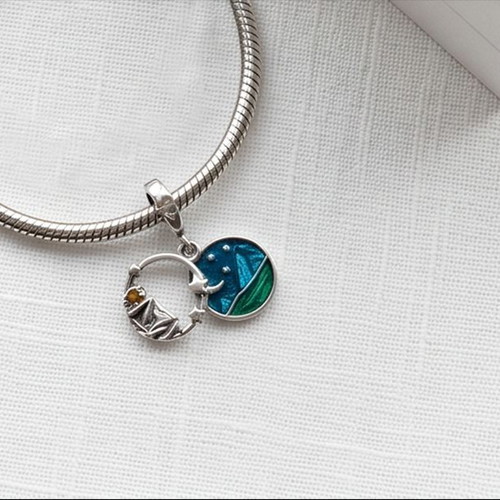 Pandora Camping Night Sky Dangle Charm new, silver 925, green enamel