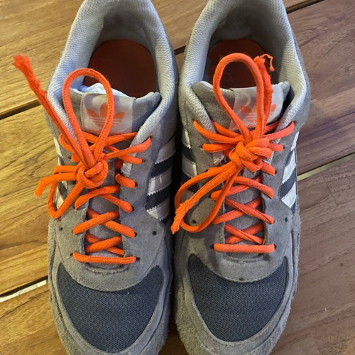 Adidas men's grey sports shoes with orange laces size 44.5