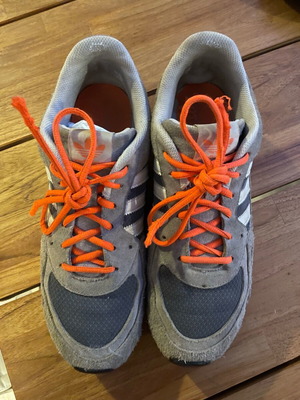 Adidas men's grey sports shoes with orange laces size 44.5