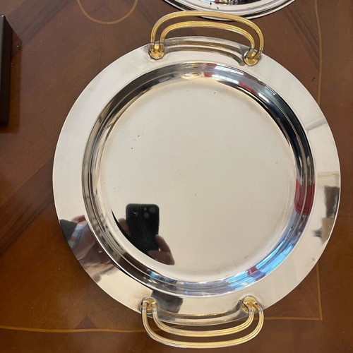 Silver-plated serving dish with gold details like new