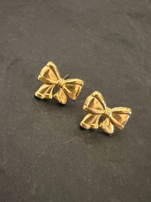 Mini bow earrings, stainless steel, gold tone