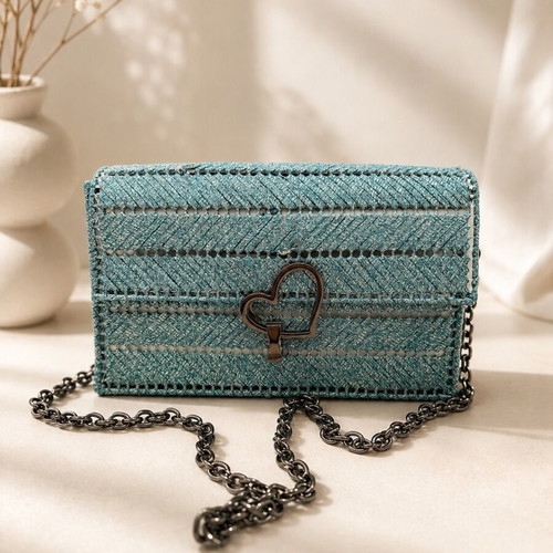Handmade crossbody bag with black details