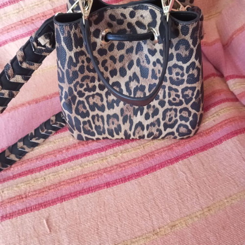 Leopard Print Bucket Bag shoulder and hand, like new