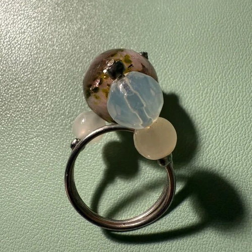 Murano glass and moonstone ring new, silver multicolor
