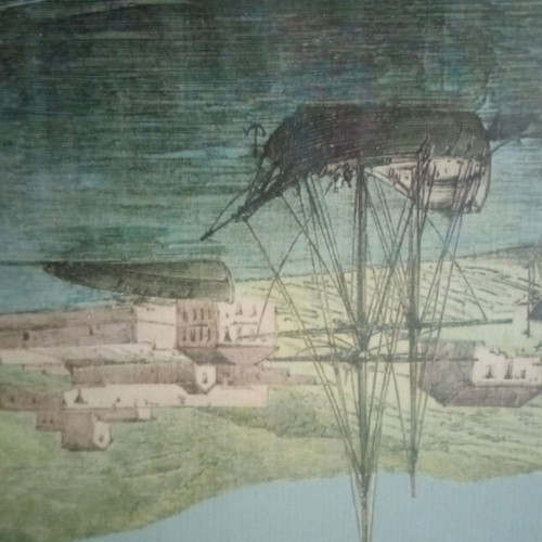 Framed engraving print Piraeus in the 19th century used