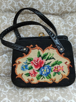 Vintage Gobelin Handbag with Patent Leather Like New