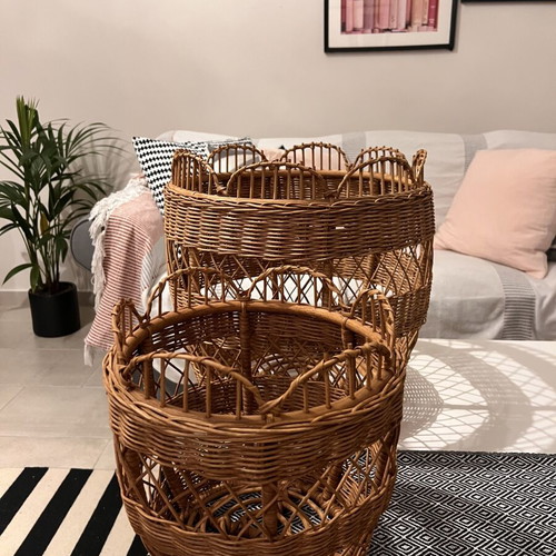 Zara Home decorative rattan baskets set of 2 like new