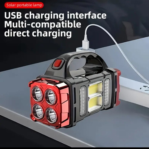 Rechargeable flashlight new with USB, 4 LED, solar charging and power bank