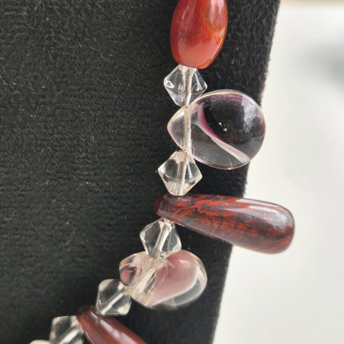 Art necklace like new with red jasper, tourmaline and red agate