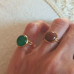 Green Agate Cabochon Adjustable Ring in Gold Tone, New