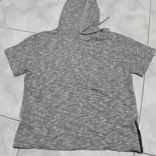 Men's unisex short sleeve hoodie sweatshirt, grey melange