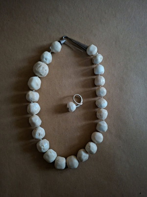 Handmade necklace and ring set with Bamboo coral and 925 silver