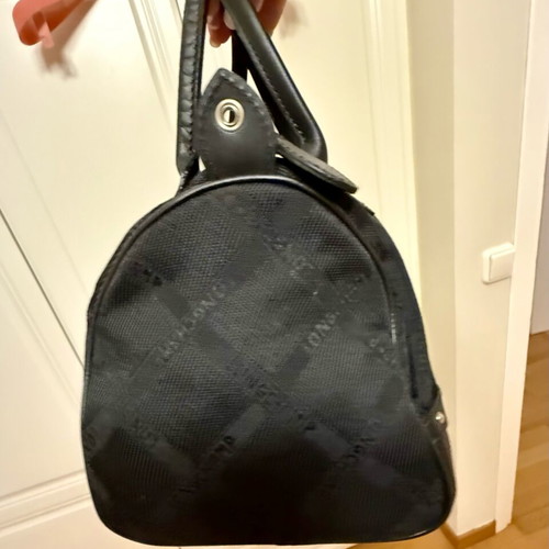 Longchamp all black handbag like new with jacquard monogram and leather details