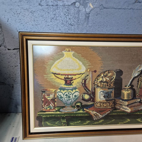 Handmade textile embroidery framed used