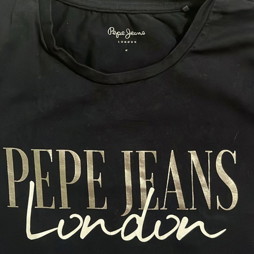 Pepe Jeans London Women T-Shirt black metallic logo print size M like new