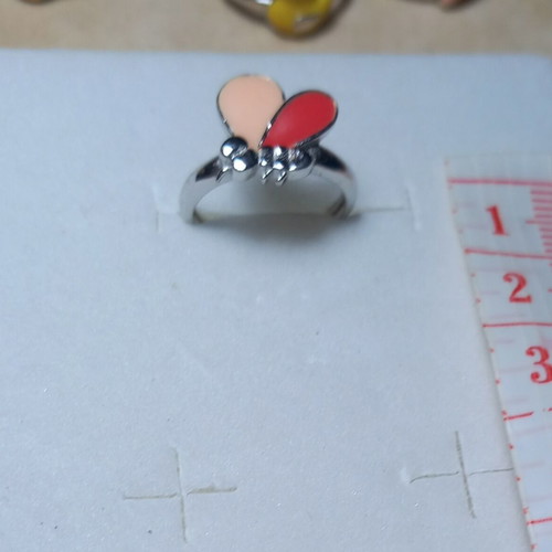Silver 925° Butterfly Children's Ring with Enamel, Adjustable Size, New