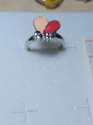 Silver 925° Butterfly Children's Ring with Enamel, Adjustable Size, New