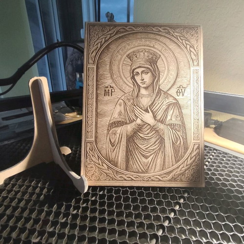 Wooden Virgin Mary engraving laser image new