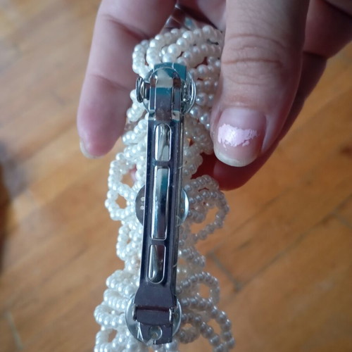 French barrette hair clip with white faux pearls, vintage style