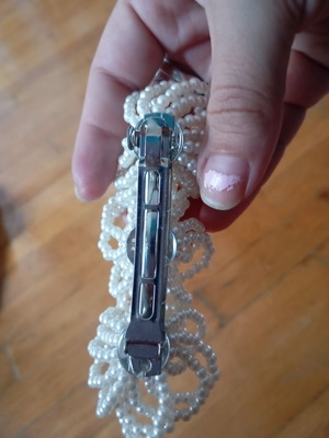 French barrette hair clip with white faux pearls, vintage style