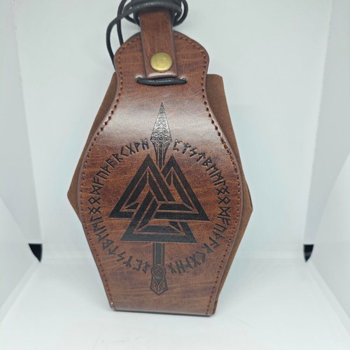 Leather Belt Pouch new with Valknut symbol and Scandinavian Runes