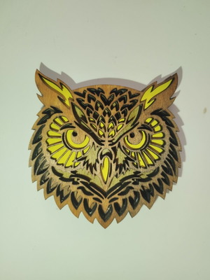 Wooden owl decorative ornament, 10cm