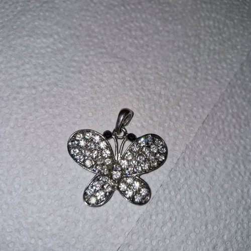 Fwo bead for necklace butterfly with rhinestones like new silver
