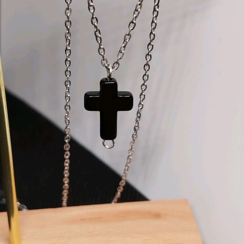 Handmade necklace new stainless steel with black cross