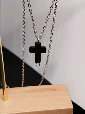 Handmade necklace new stainless steel with black cross