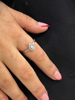 Silver Tear Drop Ring 925 with Zircon Stones, New