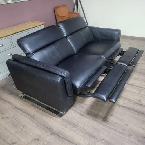 Black leather three-seater sofa with electric relax mechanism Sandro new